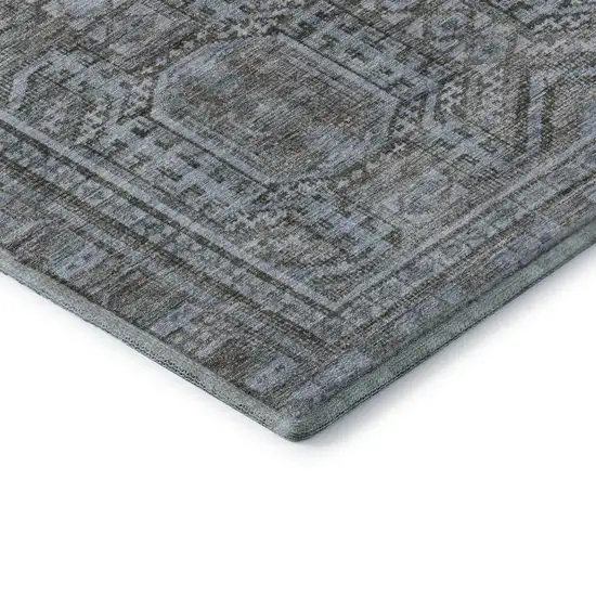 Chocolate And Blue Geometric Washable Area Rug With UV Protection Photo 8
