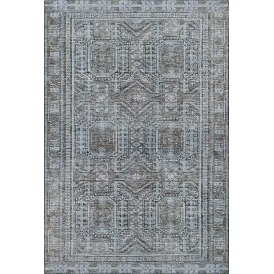 Chocolate And Blue Geometric Washable Area Rug With UV Protection Photo 4