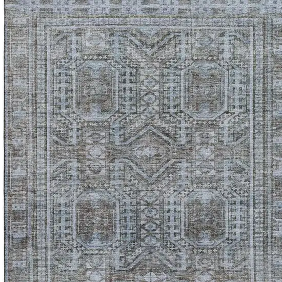 Chocolate And Blue Geometric Washable Area Rug With UV Protection Photo 3