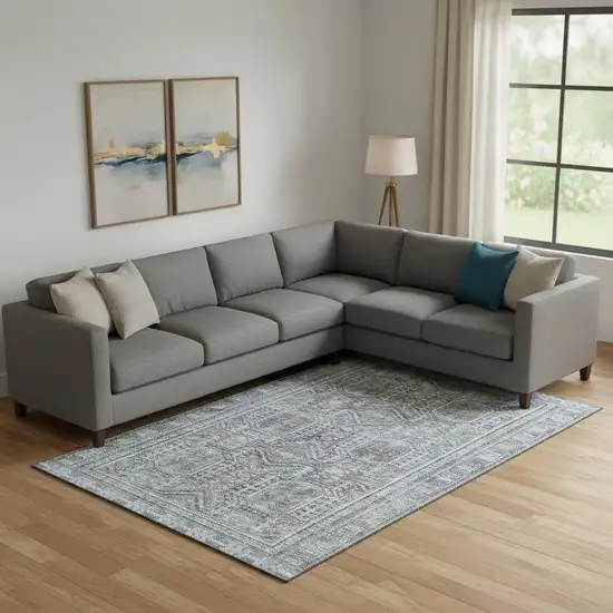 Chocolate And Blue Geometric Washable Area Rug With UV Protection Photo 2