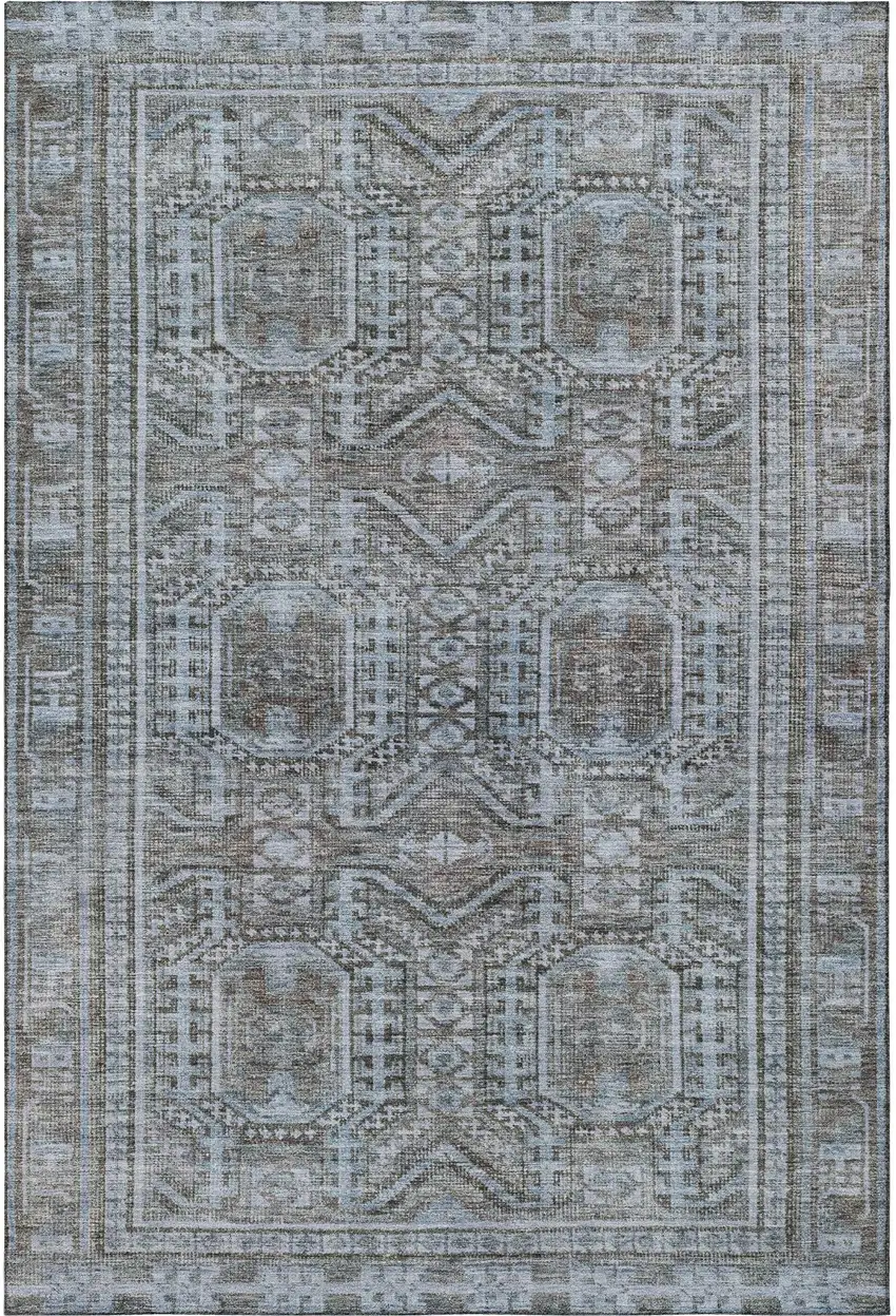 Chocolate And Blue Geometric Washable Area Rug With UV Protection Photo 3