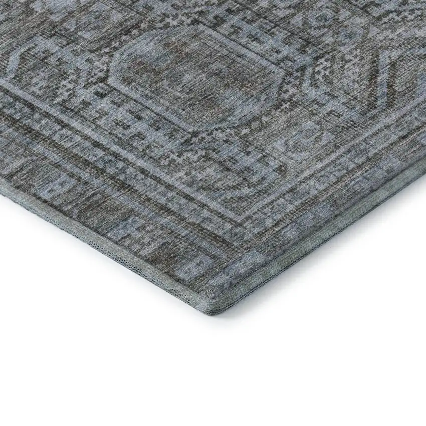 Chocolate And Blue Geometric Washable Area Rug With UV Protection Photo 7