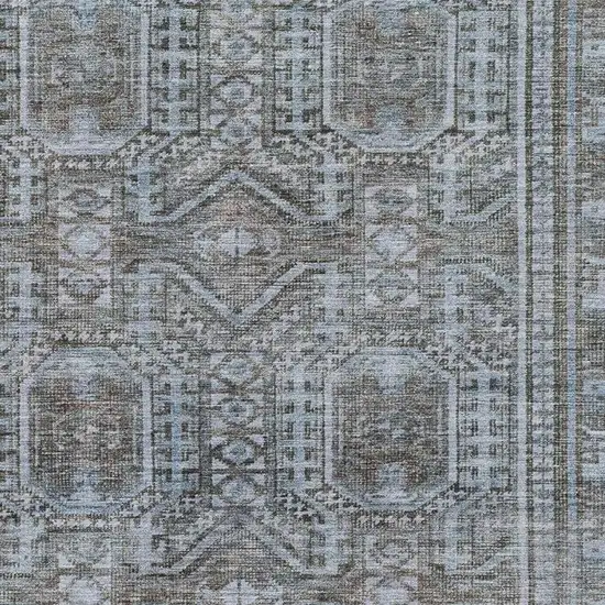 Chocolate And Blue Geometric Washable Area Rug With UV Protection Photo 3