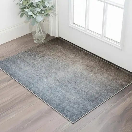Chocolate And Blue Ombre Washable Area Rug With UV Protection Photo 2