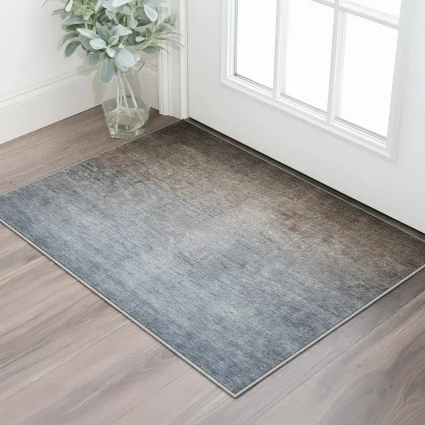 Chocolate And Blue Ombre Washable Area Rug With UV Protection Photo 2