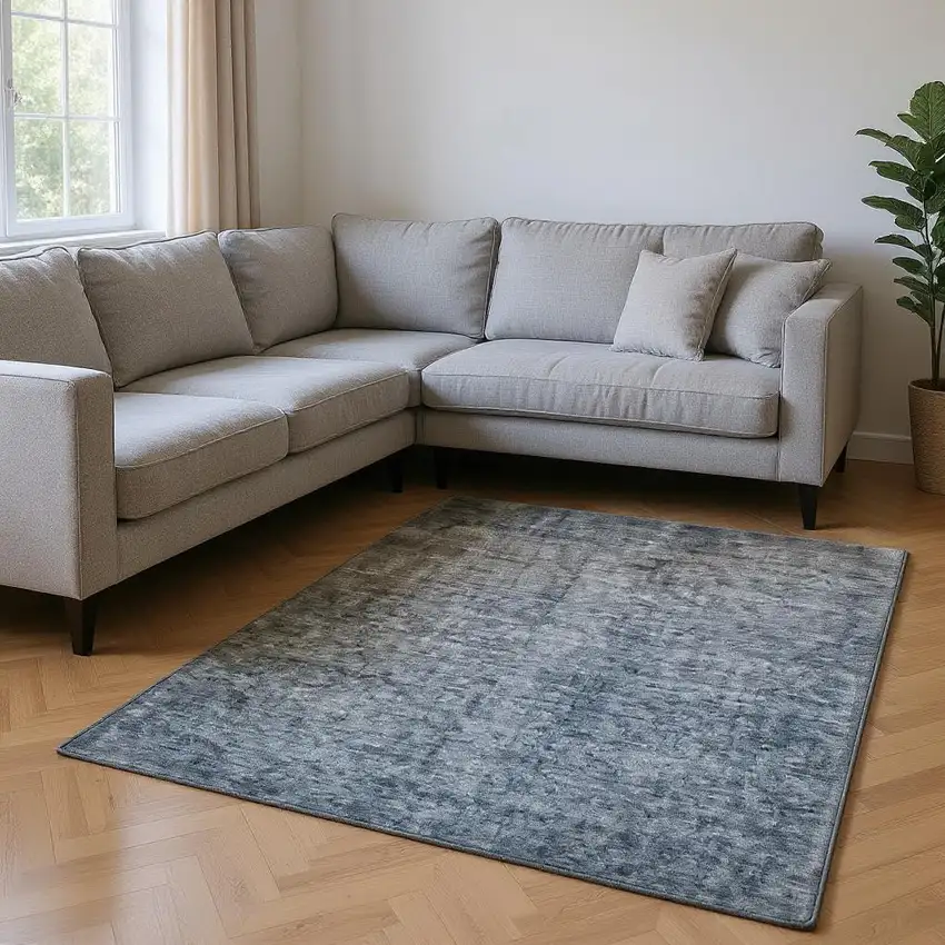 Chocolate And Blue Ombre Washable Area Rug With UV Protection Photo 2