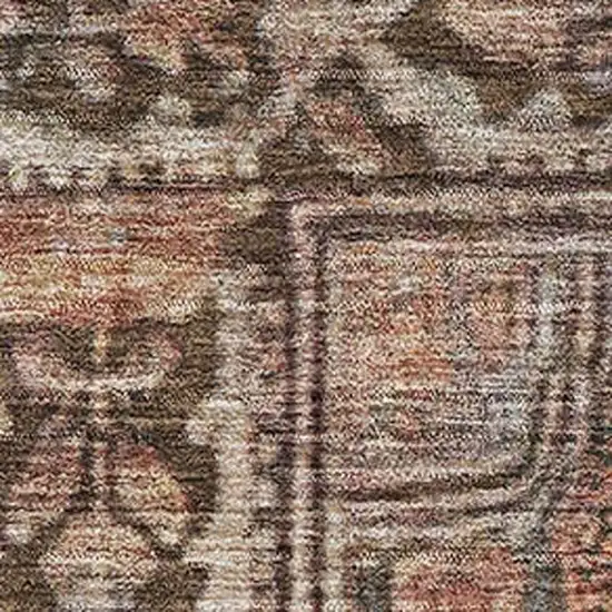 Chocolate And Blue Oriental Washable Area Rug With UV Protection Photo 2