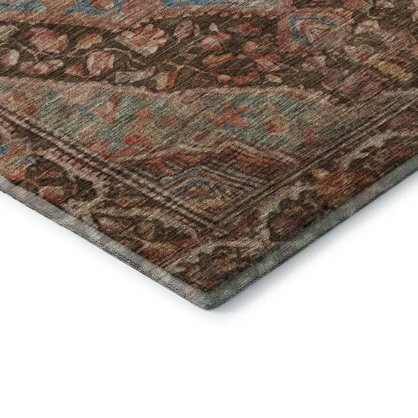 Chocolate And Blue Oriental Washable Area Rug With UV Protection Photo 7