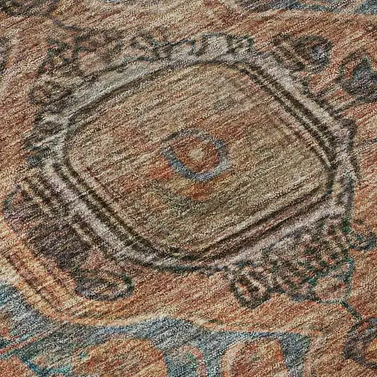 Chocolate And Blue Oriental Washable Area Rug With UV Protection Photo 9