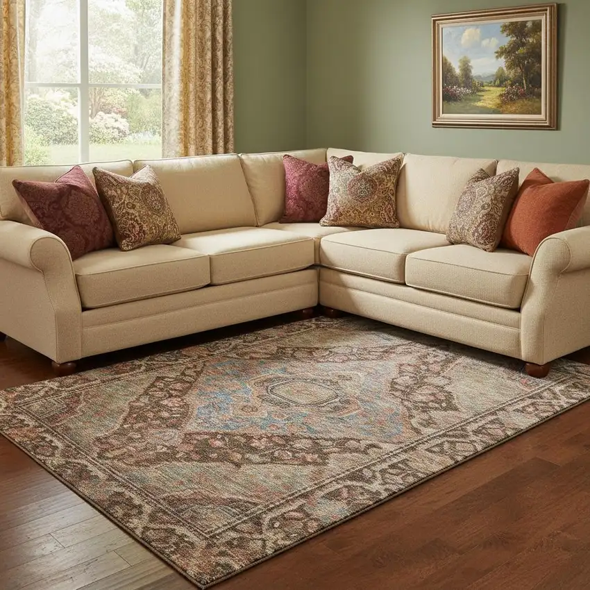 Chocolate And Blue Oriental Washable Area Rug With UV Protection Photo 2