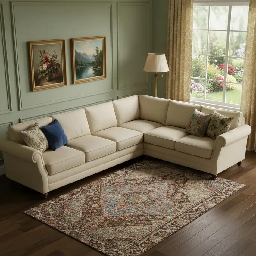 Chocolate And Blue Oriental Washable Area Rug With UV Protection Photo 2