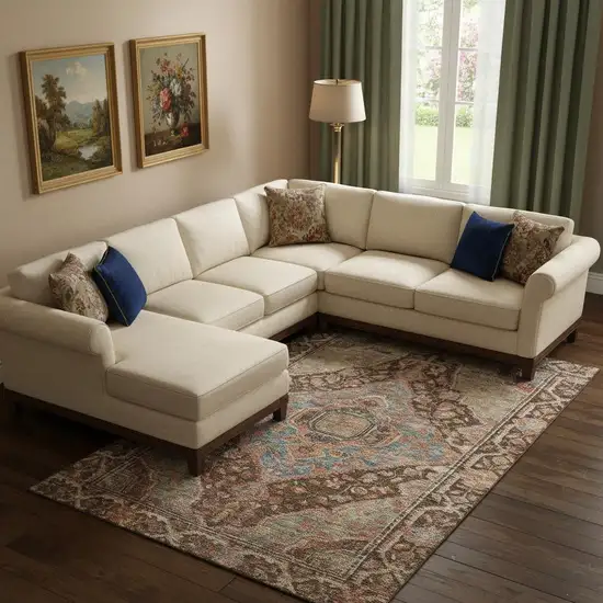 Chocolate And Blue Oriental Washable Area Rug With UV Protection Photo 2