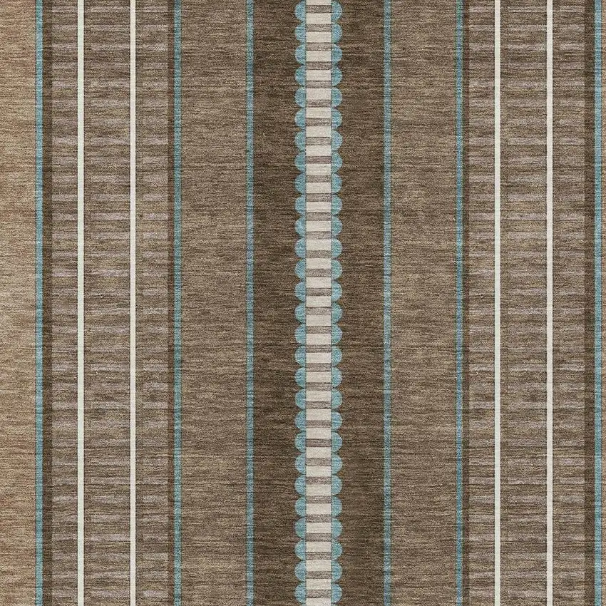 Chocolate And Blue Striped Washable Indoor Outdoor Area Rug Photo 3