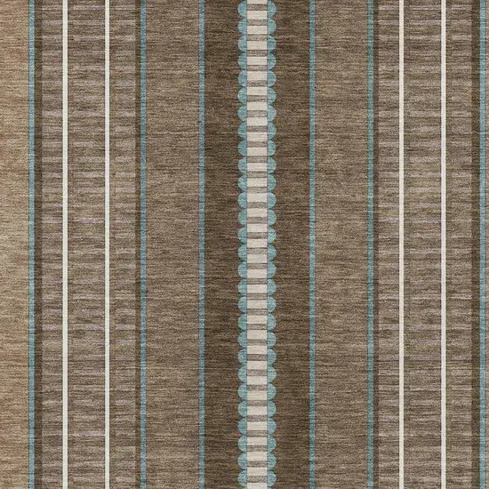 Chocolate And Blue Striped Washable Indoor Outdoor Area Rug Photo 3