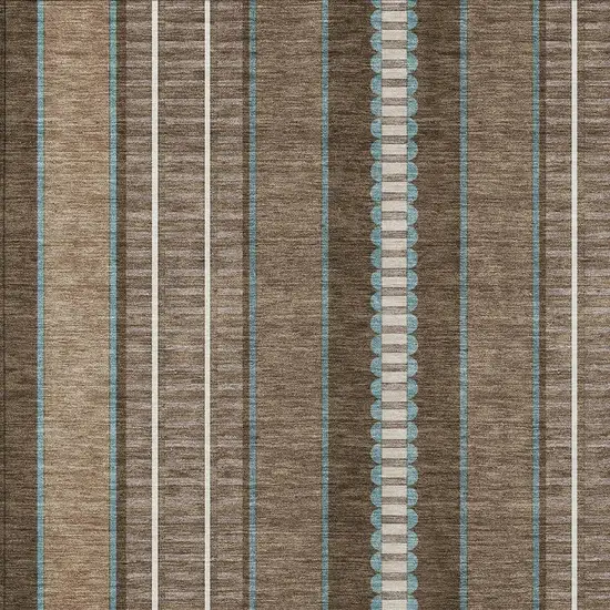 Chocolate And Blue Striped Washable Indoor Outdoor Area Rug Photo 5