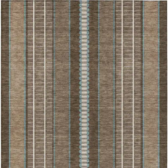 Chocolate And Blue Striped Washable Indoor Outdoor Area Rug Photo 6