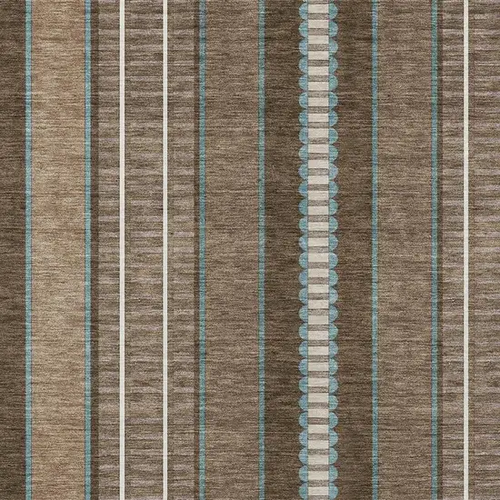 Chocolate And Blue Striped Washable Indoor Outdoor Area Rug Photo 5
