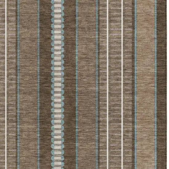 Chocolate And Blue Striped Washable Indoor Outdoor Area Rug Photo 3