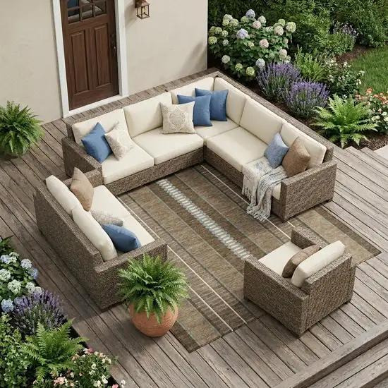 Chocolate And Blue Striped Washable Indoor Outdoor Area Rug Photo 1