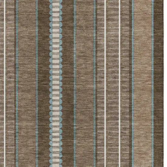 Chocolate And Blue Striped Washable Indoor Outdoor Area Rug Photo 4