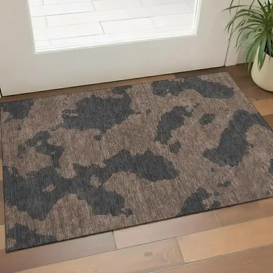 Chocolate And Brown Abstract Washable Area Rug With UV Protection Photo 2
