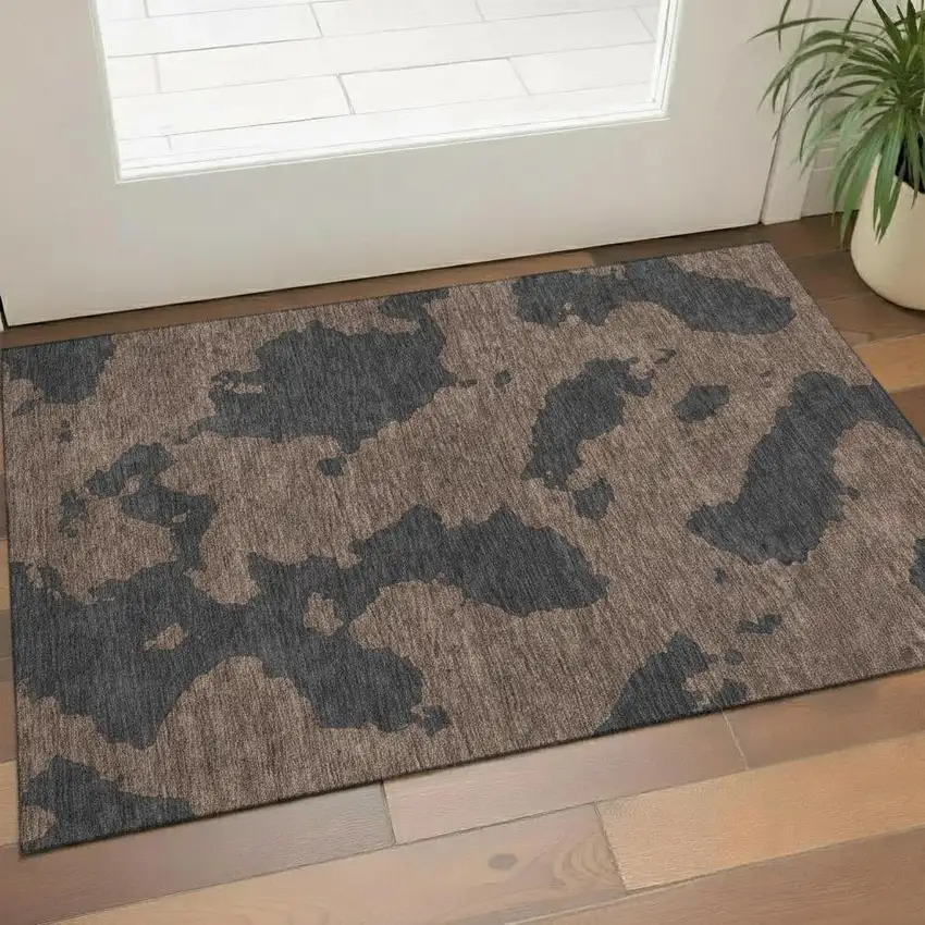 Chocolate And Brown Abstract Washable Area Rug With UV Protection Photo 2