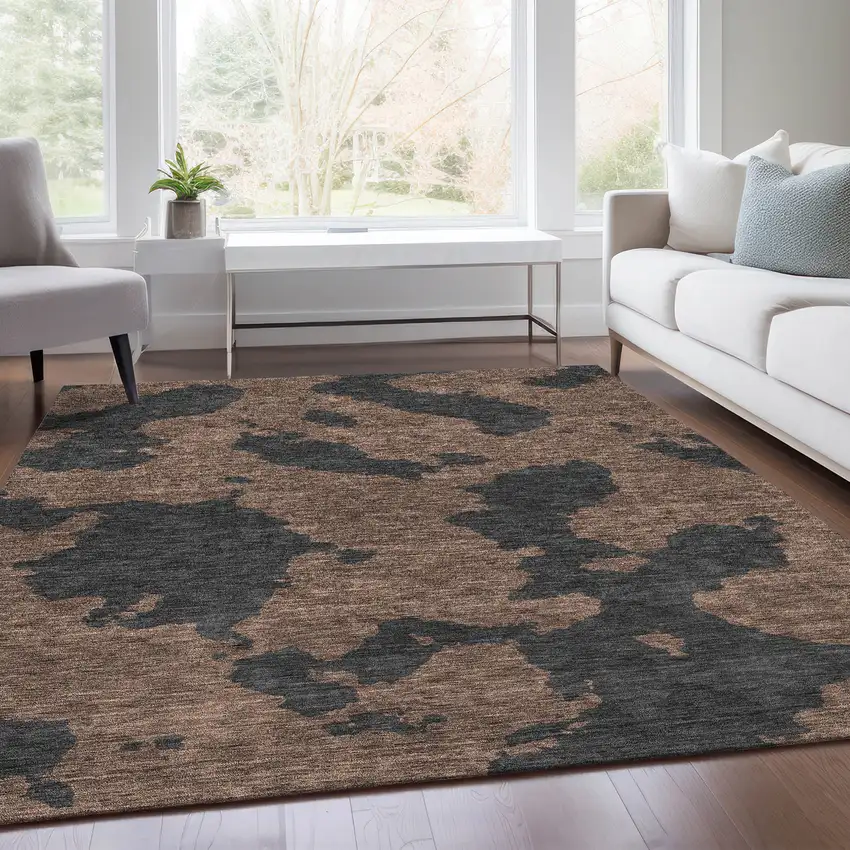 Chocolate And Brown Abstract Washable Area Rug With UV Protection Photo 5