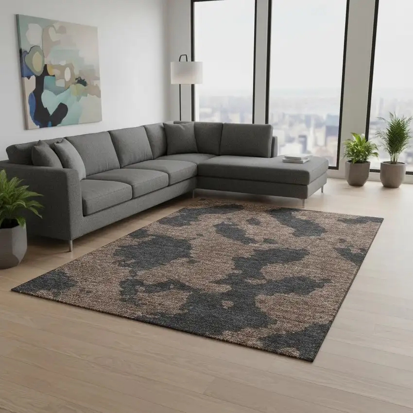 Chocolate And Brown Abstract Washable Area Rug With UV Protection Photo 2