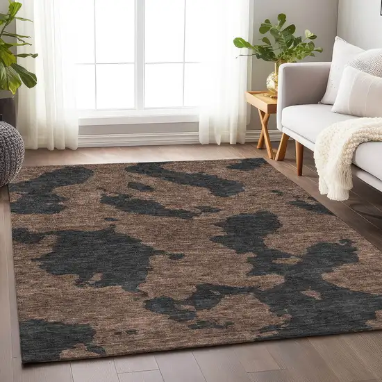 Chocolate And Brown Abstract Washable Area Rug With UV Protection Photo 4