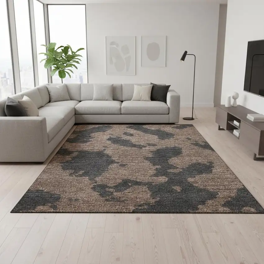 Chocolate And Brown Abstract Washable Area Rug With UV Protection Photo 2