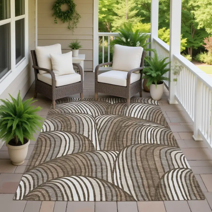 Chocolate And Brown Abstract Washable Indoor Outdoor Area Rug Photo 7