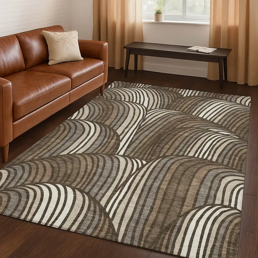 Chocolate And Brown Abstract Washable Indoor Outdoor Area Rug Photo 5