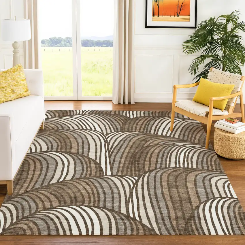 Chocolate And Brown Abstract Washable Indoor Outdoor Area Rug Photo 6