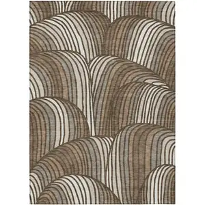 Photo of Chocolate And Brown Abstract Washable Indoor Outdoor Area Rug