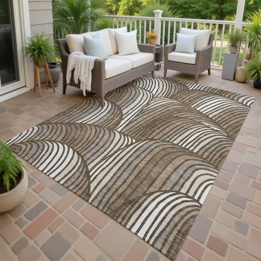 Chocolate And Brown Abstract Washable Indoor Outdoor Area Rug Photo 4