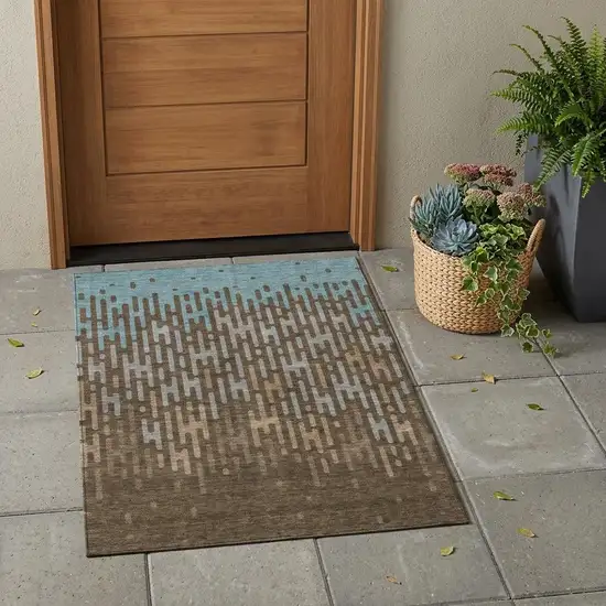 Chocolate And Brown Abstract Washable Indoor Outdoor Area Rug Photo 1