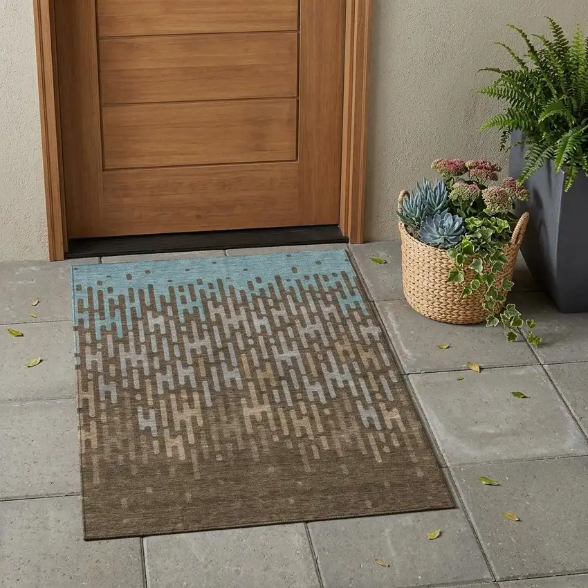 Chocolate And Brown Abstract Washable Indoor Outdoor Area Rug Photo 1