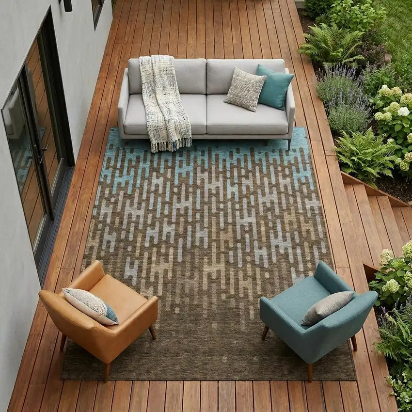 Chocolate And Brown Abstract Washable Indoor Outdoor Area Rug Photo 1