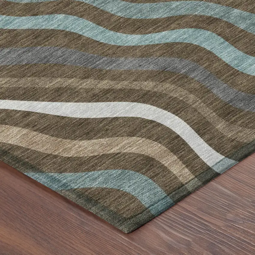 Chocolate And Brown Abstract Washable Indoor Outdoor Area Rug Photo 6
