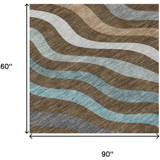Chocolate And Brown Abstract Washable Indoor Outdoor Area Rug Photo 7