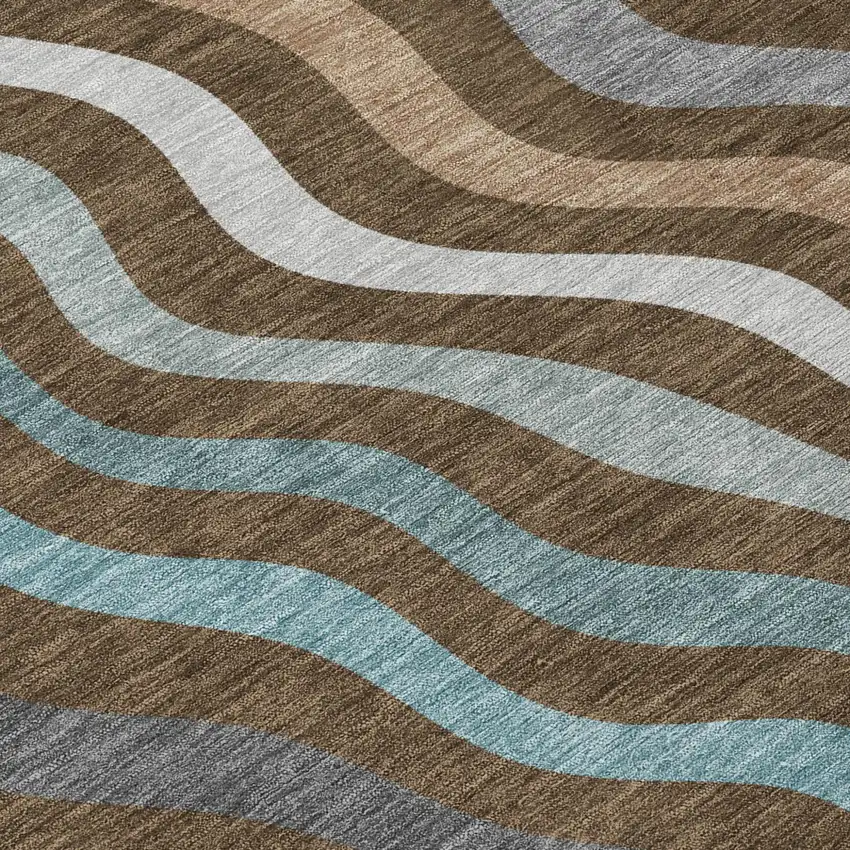 Chocolate And Brown Abstract Washable Indoor Outdoor Area Rug Photo 3