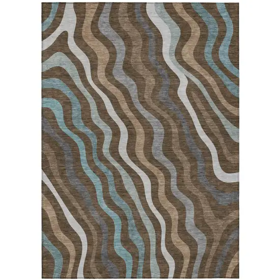 Chocolate And Brown Abstract Washable Indoor Outdoor Area Rug Photo 5