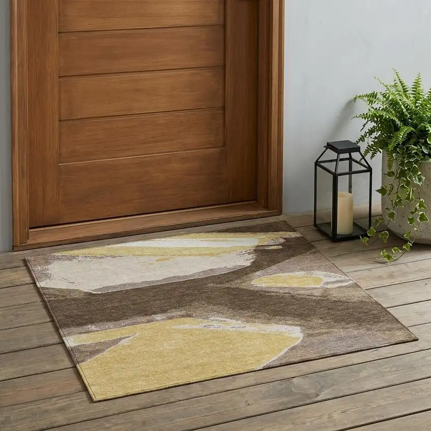 Chocolate And Brown Abstract Washable Indoor Outdoor Area Rug Photo 1