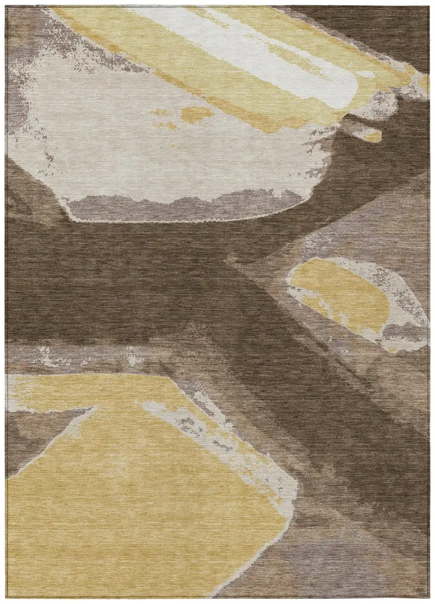 Chocolate And Brown Abstract Washable Indoor Outdoor Area Rug Photo 2
