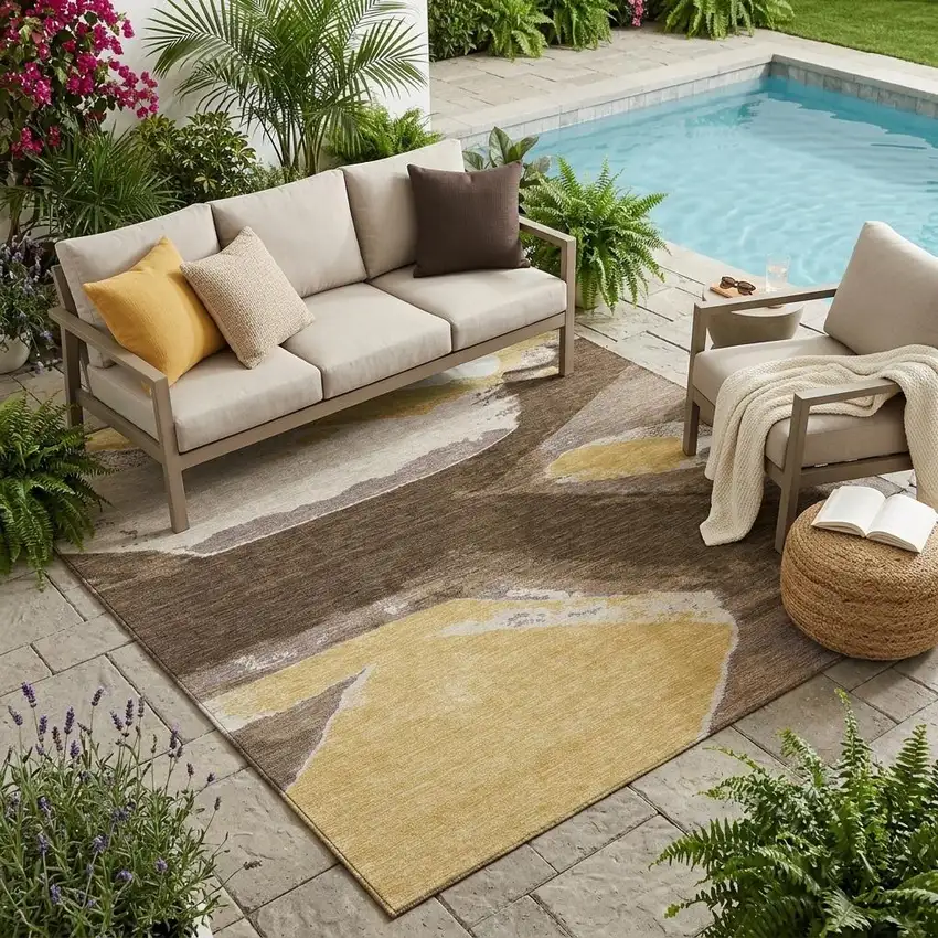 Chocolate And Brown Abstract Washable Indoor Outdoor Area Rug Photo 1