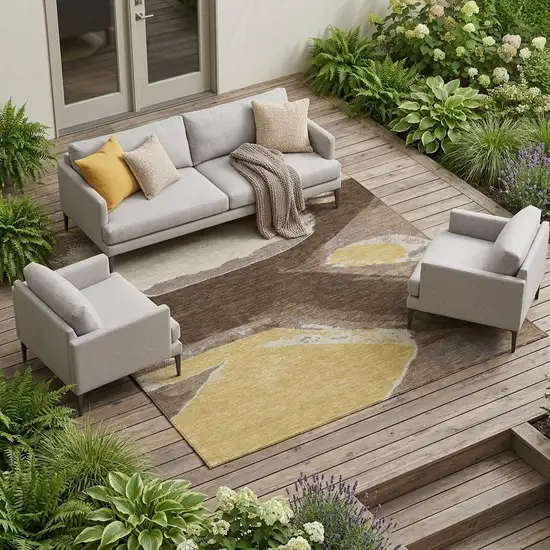 Chocolate And Brown Abstract Washable Indoor Outdoor Area Rug Photo 1