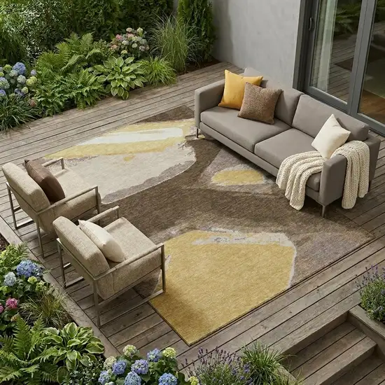 Chocolate And Brown Abstract Washable Indoor Outdoor Area Rug Photo 1
