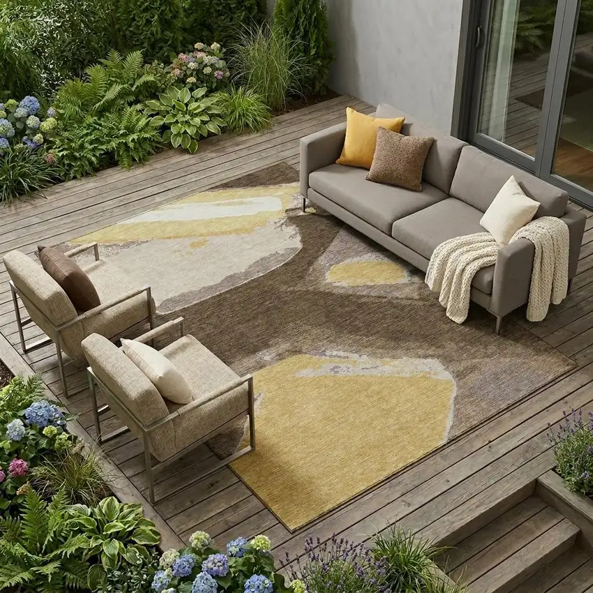 Chocolate And Brown Abstract Washable Indoor Outdoor Area Rug Photo 1