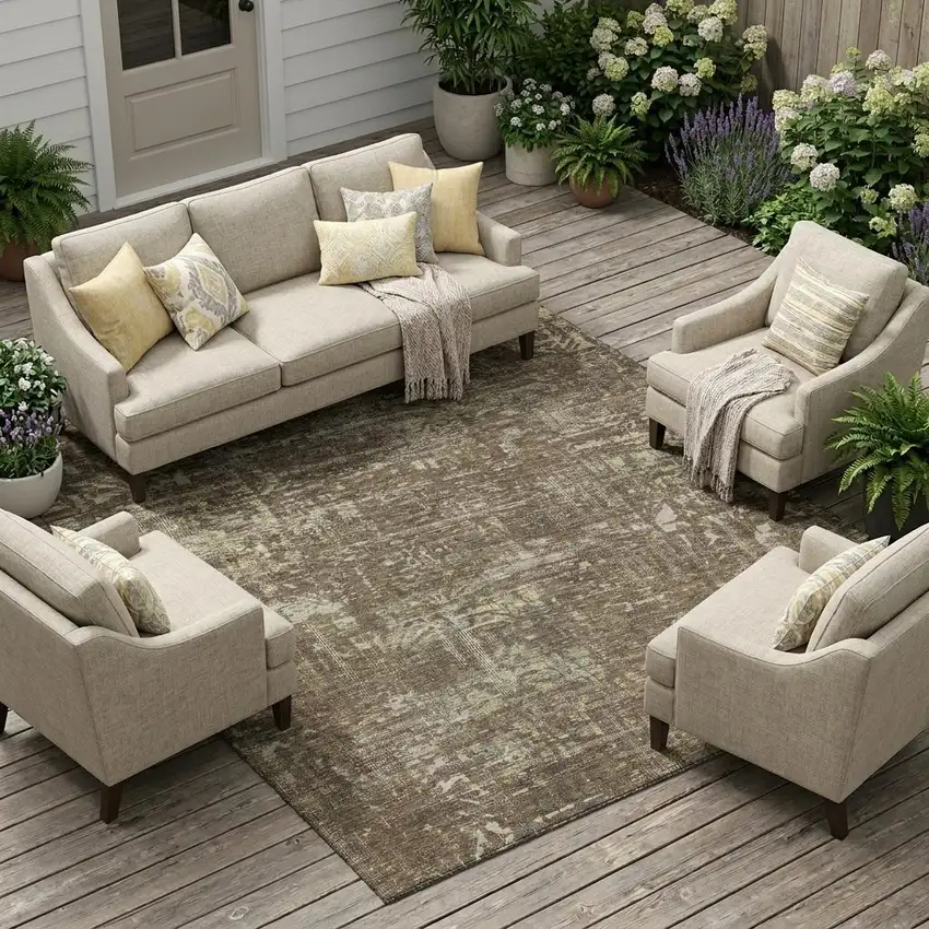 Chocolate And Brown Abstract Washable Indoor Outdoor Area Rug Photo 1