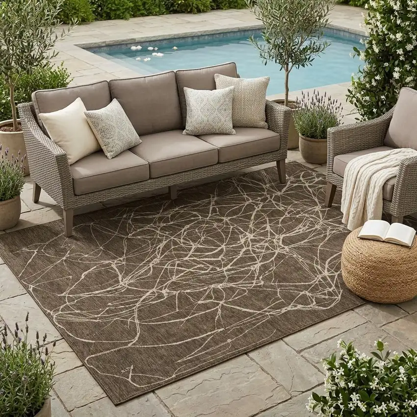 Chocolate And Brown Abstract Washable Indoor Outdoor Area Rug Photo 1